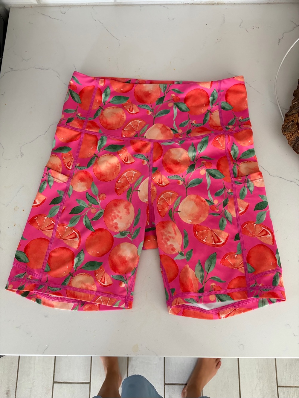 Women's Hot Pink Orange Print Active Shorts